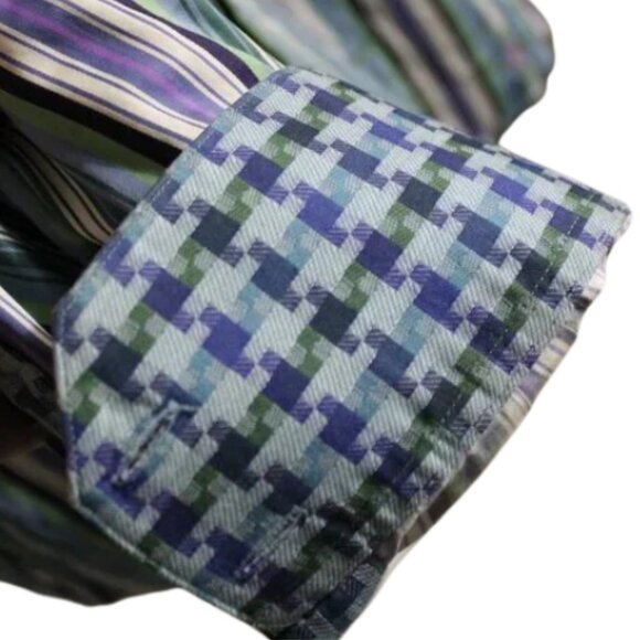 Robert Graham SZ LG Men's LS Shirt -Green, Navy & Mauve Striped, Embroidered - Picture 4 of 12